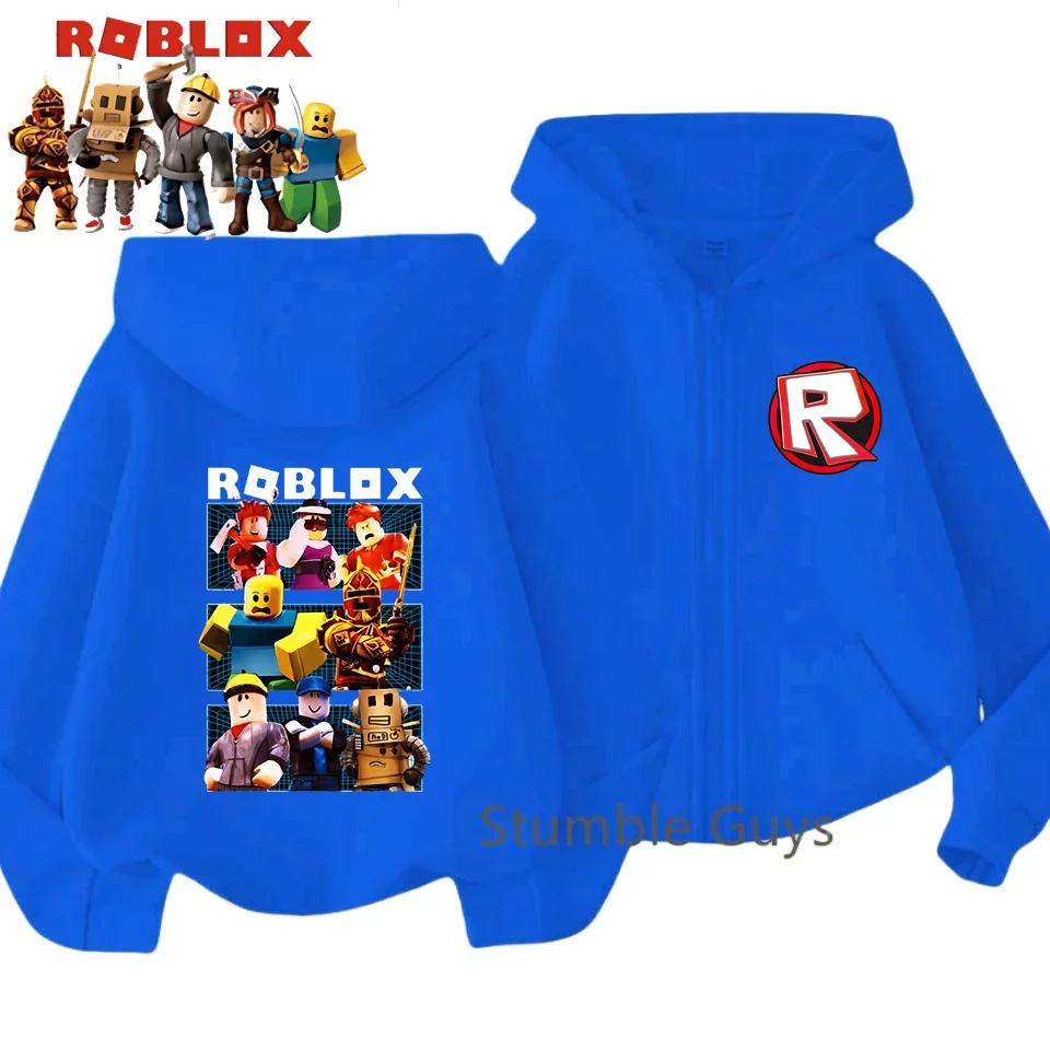 سويت شيرت Roblox Kids لربيع الخريف بقلنسوة بسحاب، سويت شيرت عصري مطبوع عليه لعبة للأولاد والبنات