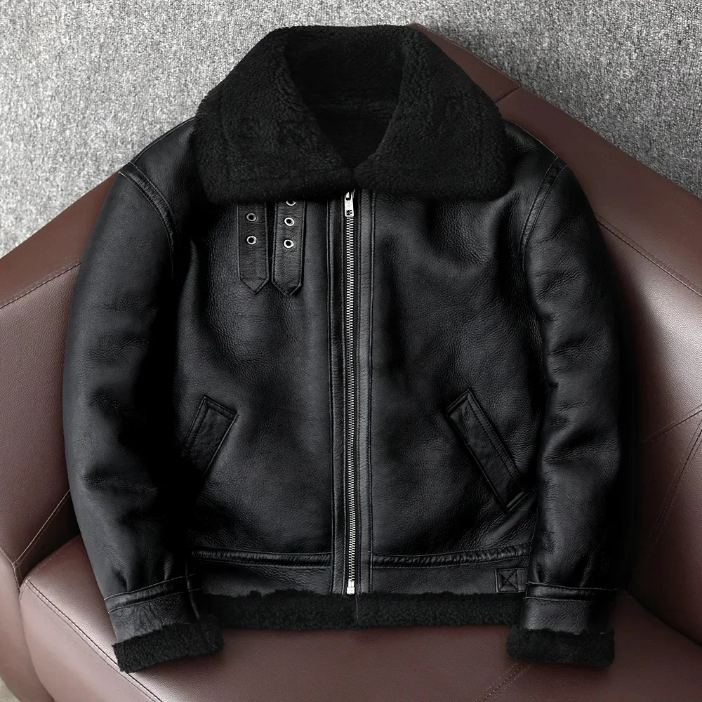 2025 New Thick Sheep Wool Original Ecological Fur One Leather Jacket Male Warm Genuine Sheepskin Coats Flight Jackets