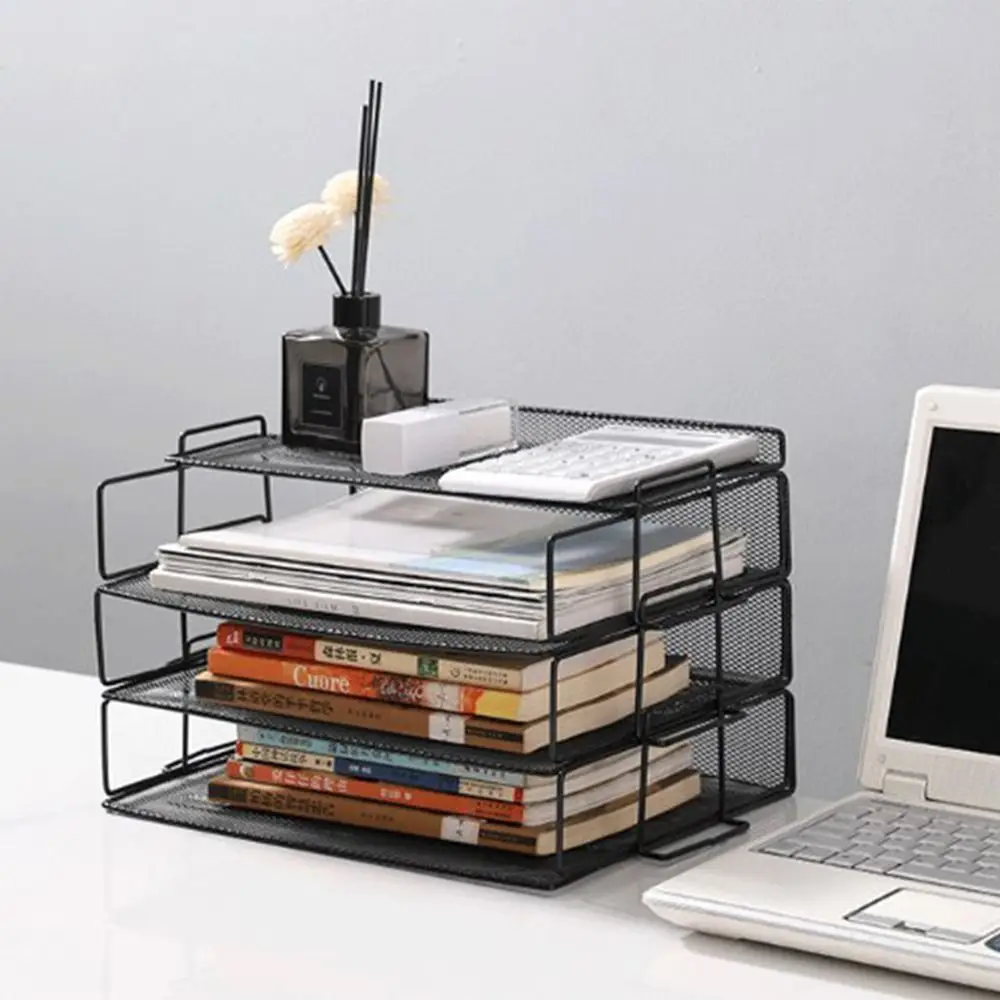 Single Layer File Storage Rack a4 Space Saving Letter Tray Organizer Stackable Durable Desktop Document Shelf School