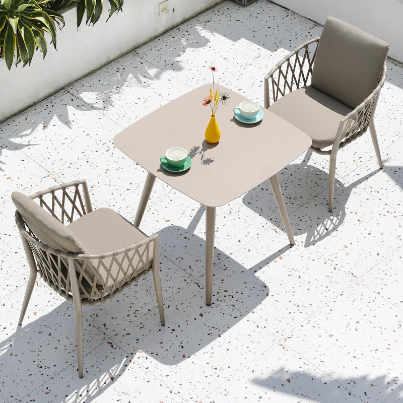 Outdoor Table And Chair Set，Table Set, Courtyard Open-Waterproof And-Proof Outdoor Trendy Leisure Rattan Chair, Garden Ratta