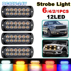 6/4/2/1PCS 12LED Car Truck Slim Flash Light Bar Car Vehicle Emergency Warning Strobe Lamps