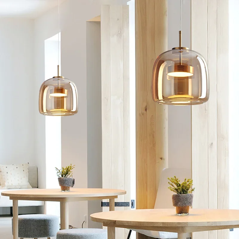 Nordic Modern LED Glass Pendant Lamp Spanish Restaurant Hanging Lamp Indoor Bedside Fixture Model Room Soft Decoration Lamp