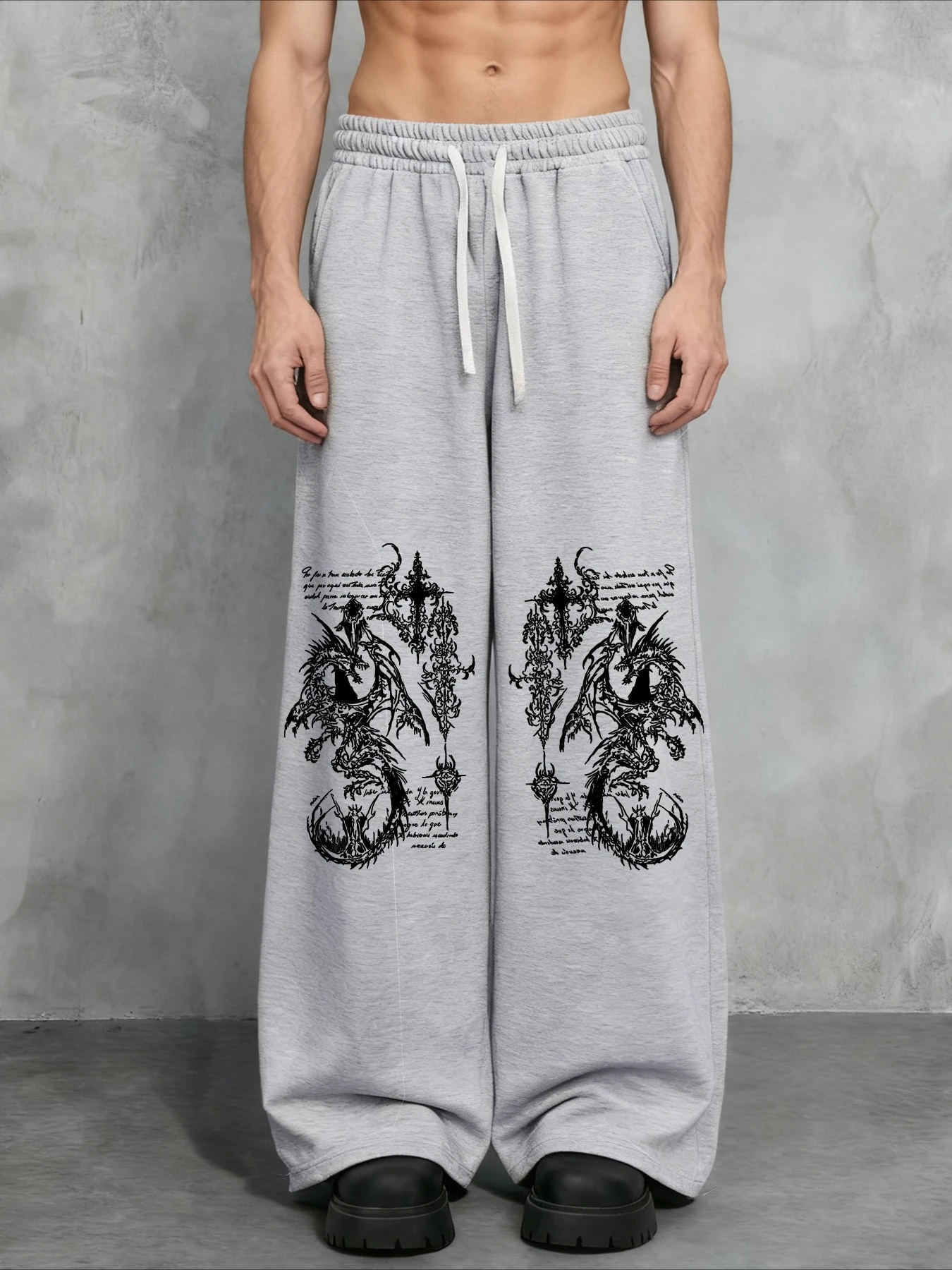 الأصلي التنين نمط تصميم الظلام نمط الرجال عارضة فضفاض مستقيم الساق السراويل، الربيع والخريف الرجال السراويل في الهواء الطلق