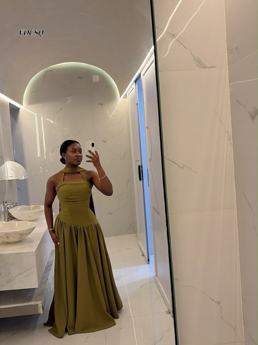 Prom Dress 2026 Olive Green Halter A Line Long Formal Dress Pleated Bodice Floor Length Evening Party Gown For Women Customized