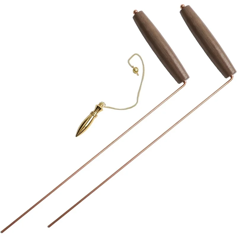 【NEWLY】Copper For Water Mineral Detection Brass Divining Rod Kit Walnut Handle Dowsing Rods Pendulum Metal Detecting Tool Set