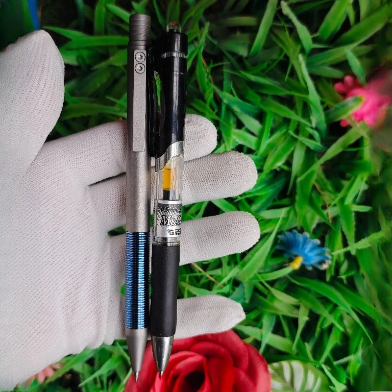 BALAOYE New Titanium Alloy Gel Pen Blue Silver Top Rotating Core with G5 Black 0.5 Refill Kawaii School Supplies Rollerball Pens