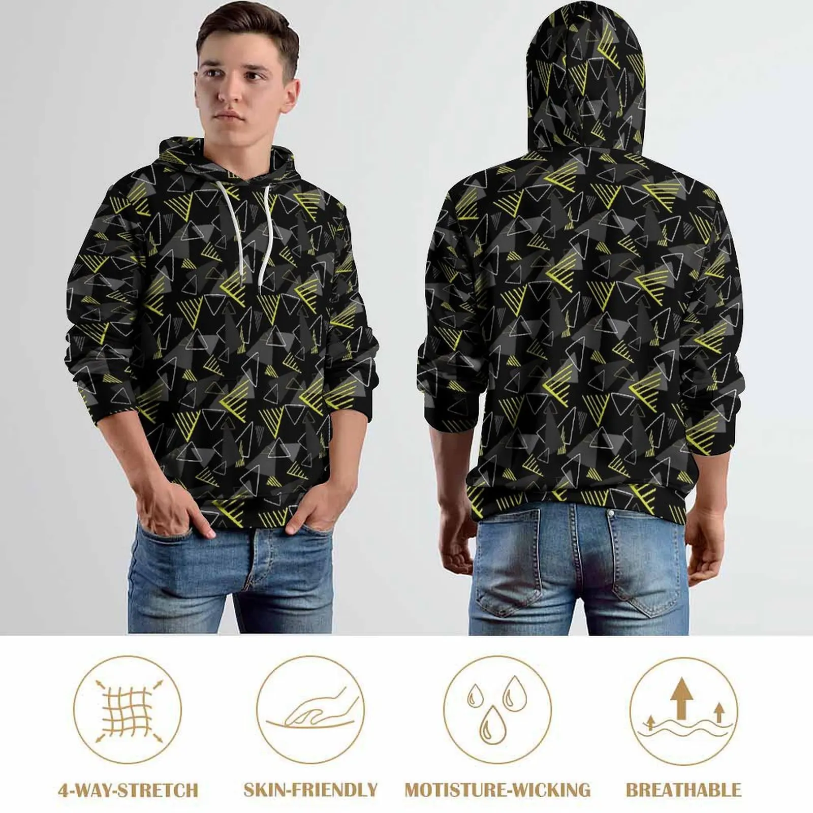 Moderne Geo Print Casual Hoodies Memphis Stil Trendy Custom Lose Hoodie Herbst Langarm Hip Hop Übergroßen Top