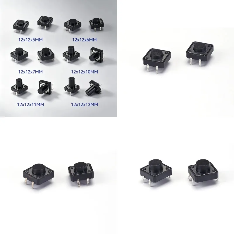 10pcs 12x12 Tact Switch  Micro Switch 4P in Various Sizes 12*12*5MM-12MM for Keyboard And Electronics