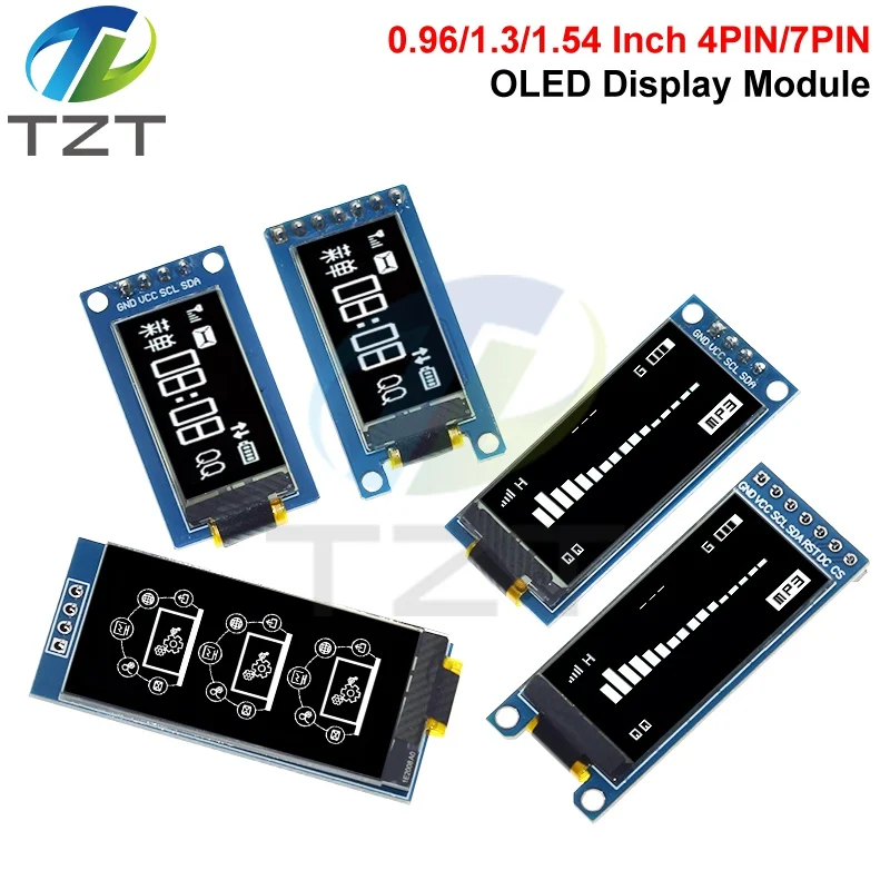 

TZT 0.96 / 1.3 / 1.54 Inch OLED Display 64×128 LCD Module SH1107 SSD1312 SSD1317 4PIN 7PIN LCD 1.3 "OLED Vertical Screen Module