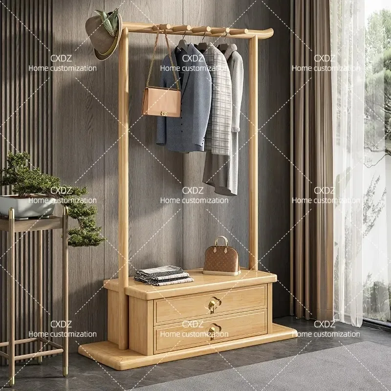 New Chinese Style Solid Wood Floor to Ceiling Coat Rack Bedroom Entrance Wooden Hanger Light Luxury Home Assembly Furniture