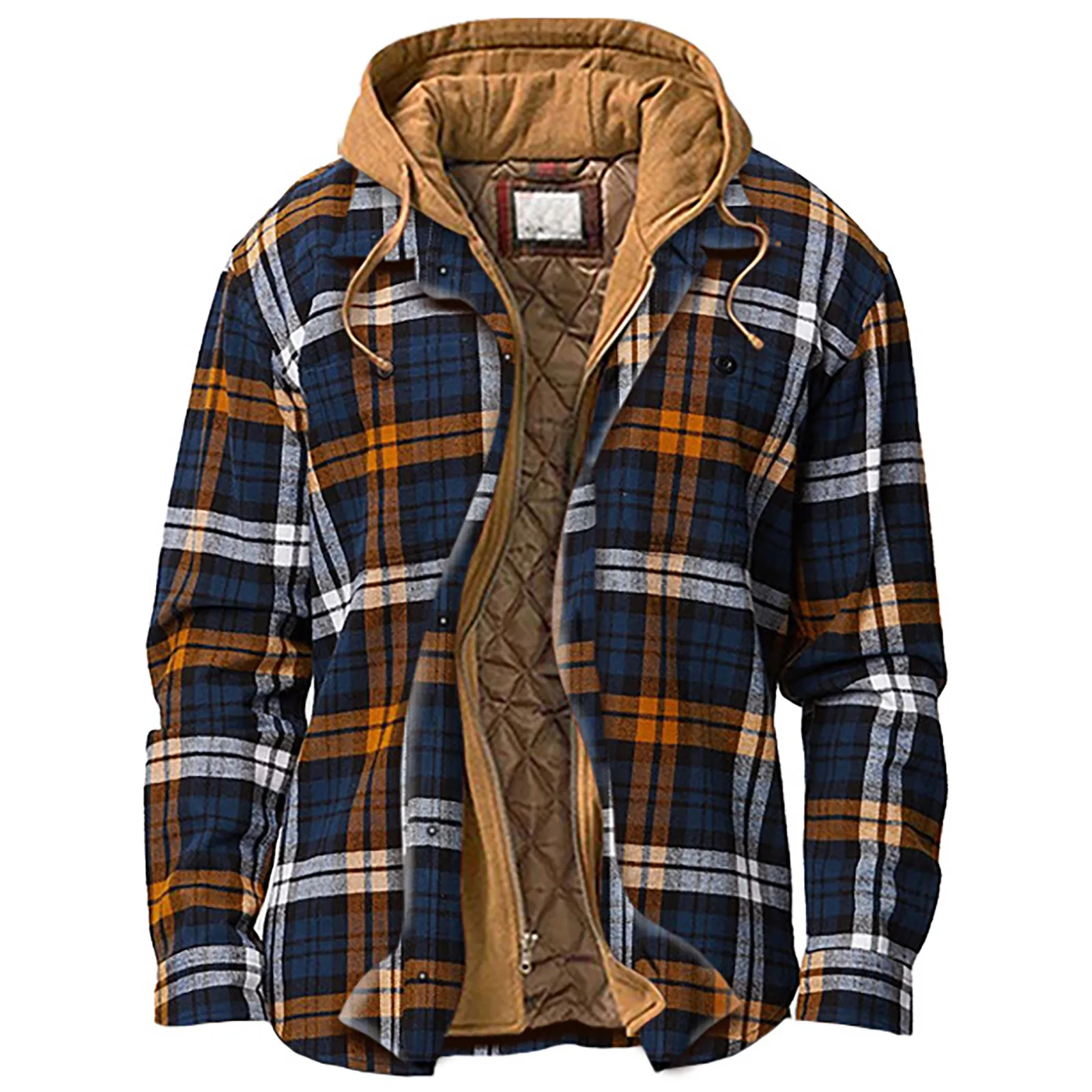 Men\'s coat Quilted Lined Button Down Plaid Shirt Keep Warm Thin Jacket With Hood autumn winter casual outerwear ropa hombre