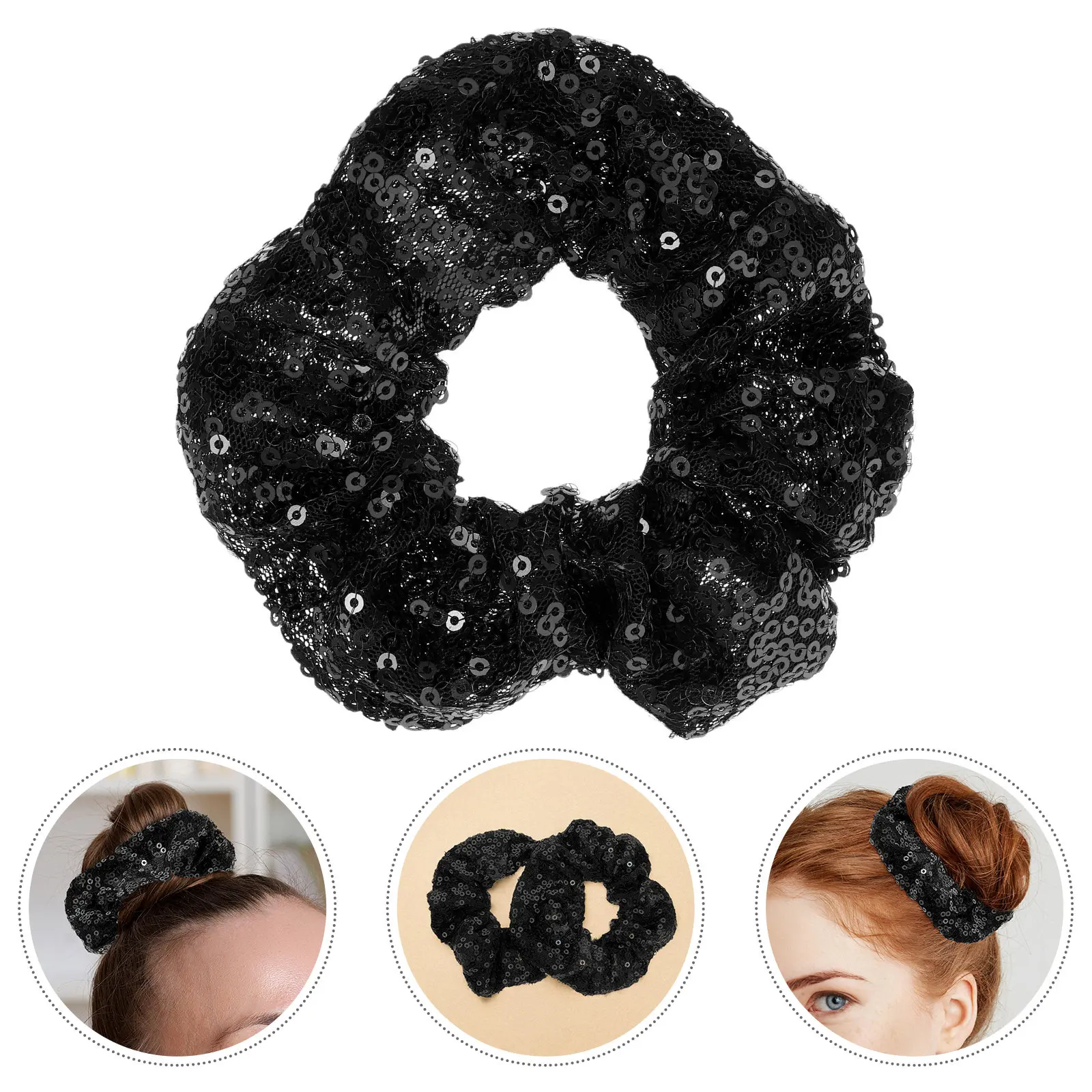 2Pcs Fluorescent Sequin Hair Bands Stretchy Comfortable Cloth Hair Ties for Washing Yoga Holiday Festive Outfit