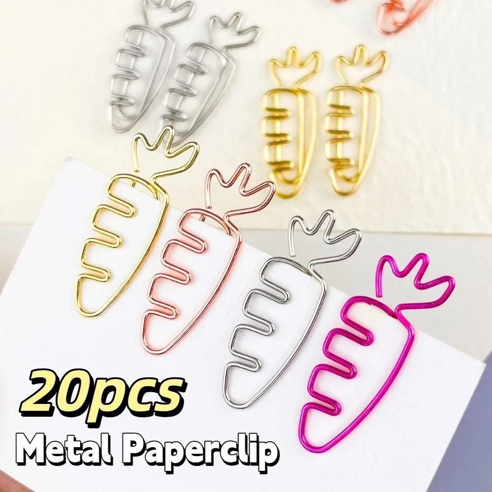 

20pcs Students Stationery Carrot Shaped Paper Clips Cartoon Metal Metal Paperclip Cute Creative Bookmark Holder Office