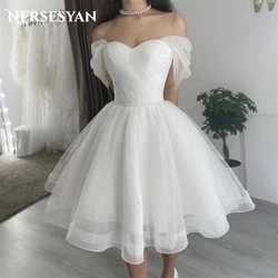 Nersesyan Glitter Off The Shoulder Wedding Dresses Sweetheart A Line Draped Mini Bridal Gowns Tiered Pleats Vestidos De Novia