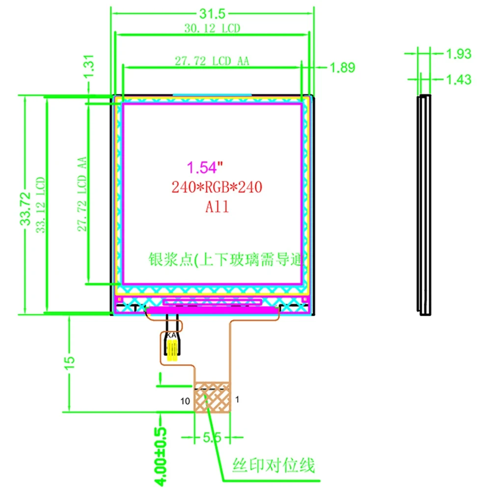 Modulo schermo LCD Display TFT da 1.54 pollici 240*240 10pin Plug-in ST7789V2 Chip Driver Full View RGB IPS seriale