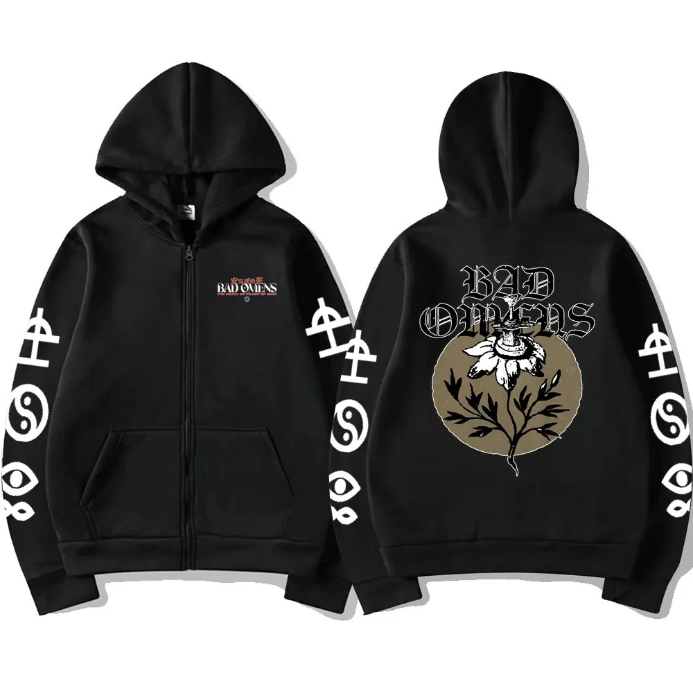 Limited Bad Omens Band Tour 2023 American Music Graphic Print Zipper Hoodie Men Women Fashion Vintage Rock Gothic Zip Up Jacket