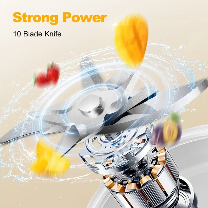 전기 Juicer 10 블레이드 휴대용 블렌더 LED 디지털 디스플레이 작은 주스 컵 충전식 무선 가정용 밀크 쉐이크 주스