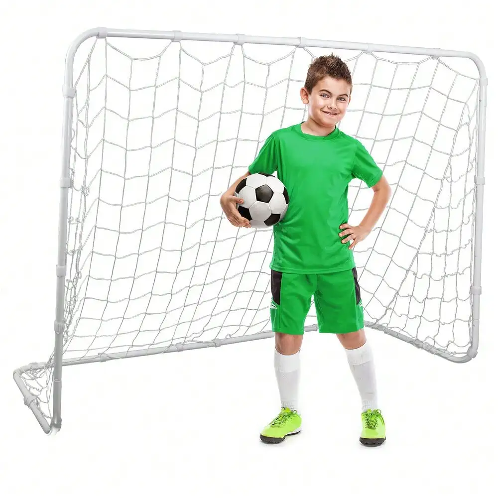 2PCS 6x4ft Soccer Goal for Backyard Practice Soccer Net Strips Steel Frame