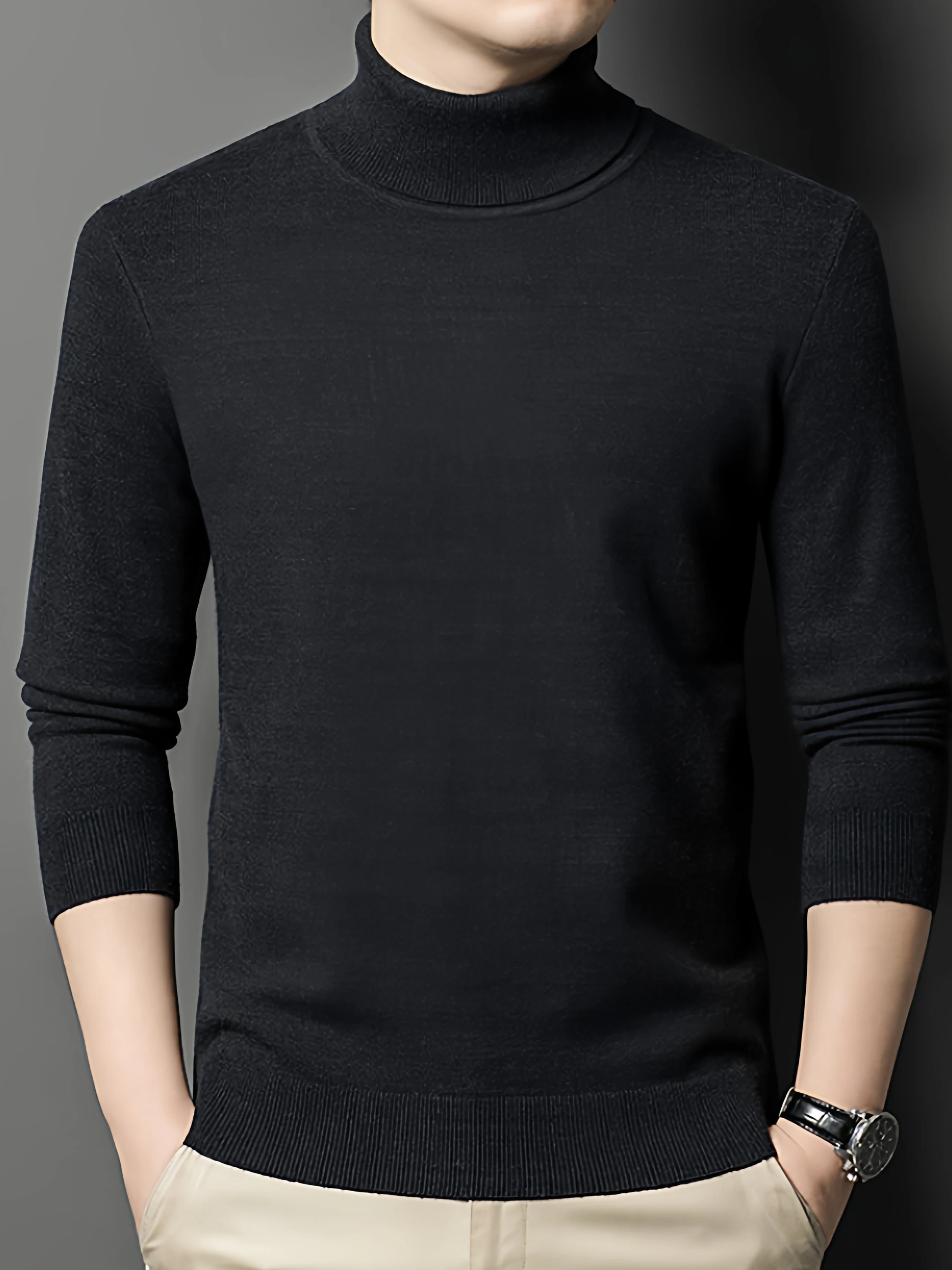 

Мужской свитер с высоким воротником, базовый слой, зимний однотонный топ с двойным воротником, мягкий хлопковый свитер, повседневный термокомфортный топ...