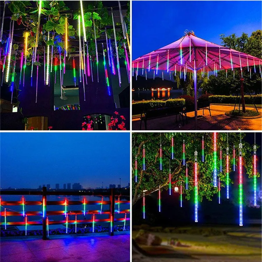 Tira de luces LED para Navidad, luces impermeables de lluvia de meteoritos, 8 tubos, luces de jardín de hadas para fiesta, boda, guirnalda, iluminación de vacaciones, 50CM