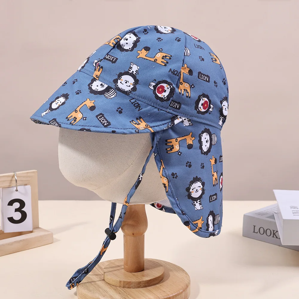 Cartoon Printed Bucket Hat Children Breathable Mesh Sun Protection Sun Caps Dinosaur Lion Fisherman Hats For Baby Kids 1-3 Years