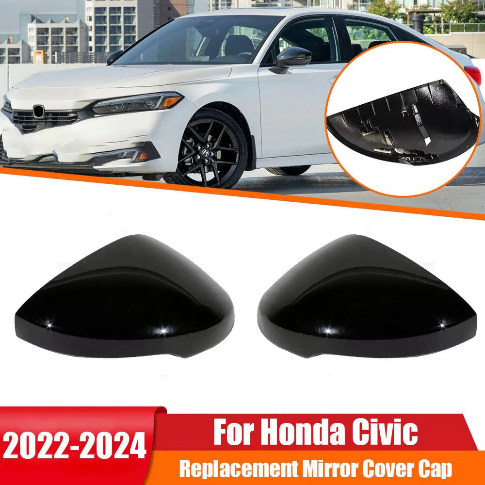 For Honda Civic 11th Gen 2022-2024 2X Car Replacement Rearview Side Mirror Cover Wing Cap Exterior Door Rear View Case Trim ABS
