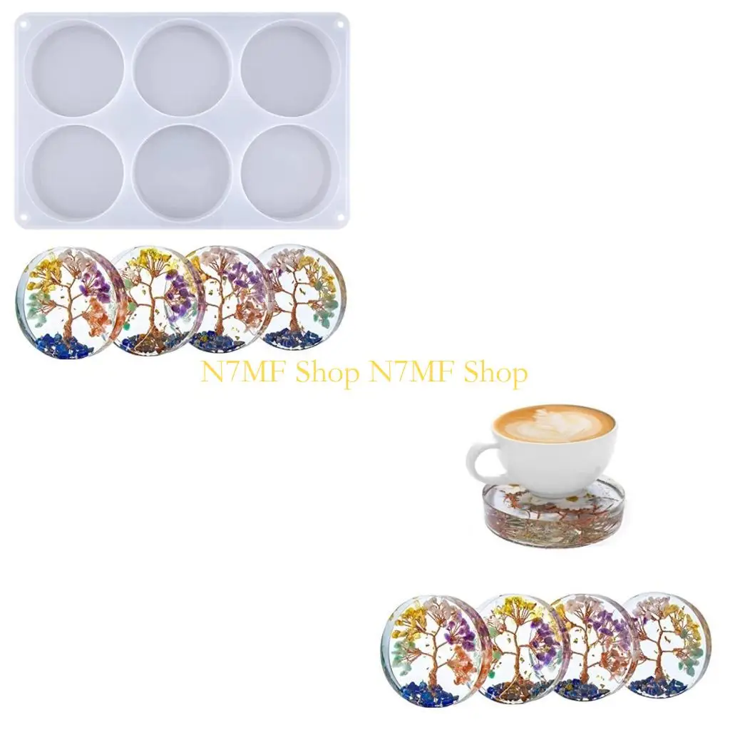 

N7MF 6-Cavity Clond Couaster Silicone Silicone Floms для эпоксидной смолы Casting Cating Cats Diy круглые украшения