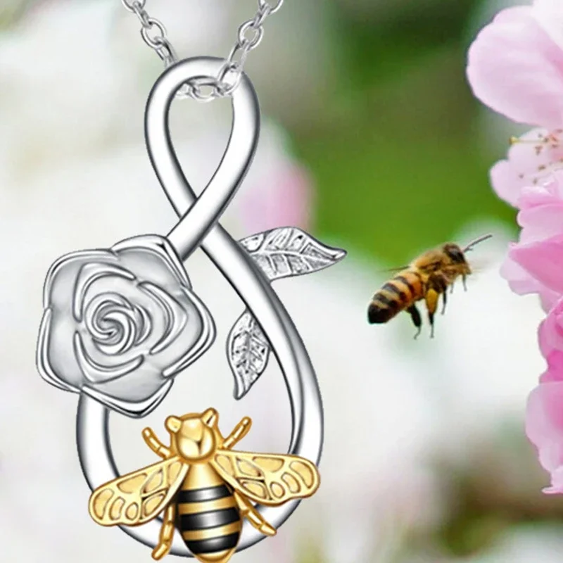 1pcs Personality Unlimited Love Rose Bee Color Pendant Necklace