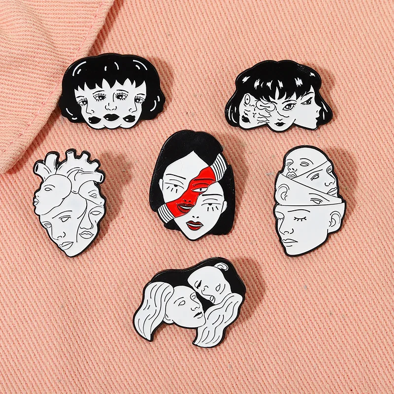 Divisive Face Enamel Pins Custom Organ Heart Horror Movie Tomie Brooches Lapel Badges Gothic Jewelry Gift for Fans Friends