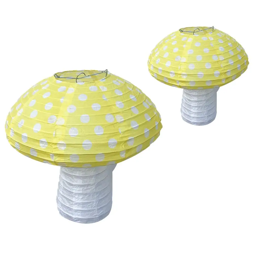 

2 Pcs Yellow Paper Lanterns 20cm Mushroom Design Kids Birthday Home Hanging Decorations Cottage Core