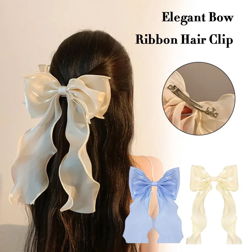 

Элегантная заколка для волос с бантом и лентой, простая однотонная атласная пружина с зажимами, модная повязка на голову, заколка для волос для девочек, Ретро зажим, аксессуары Hai X4Z0