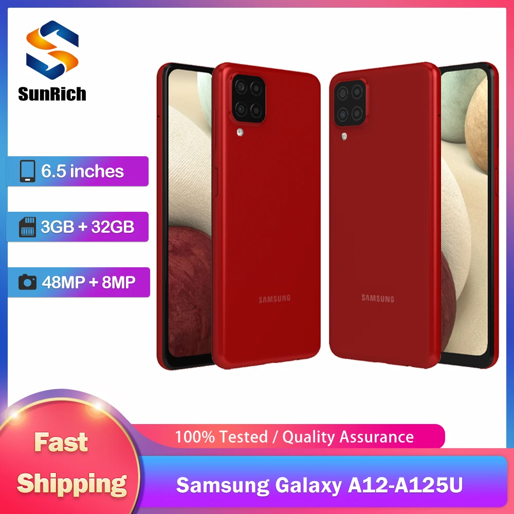 Оригинальный мобильный телефон Samsung Galaxy A12 A125U 4G, 3 ГБ ОЗУ, 32 ГБ ПЗУ, 6,5 дюйма, 48 МП + 5 МП + 8 МП, восьмиядерный отпечаток пальца, Android A12