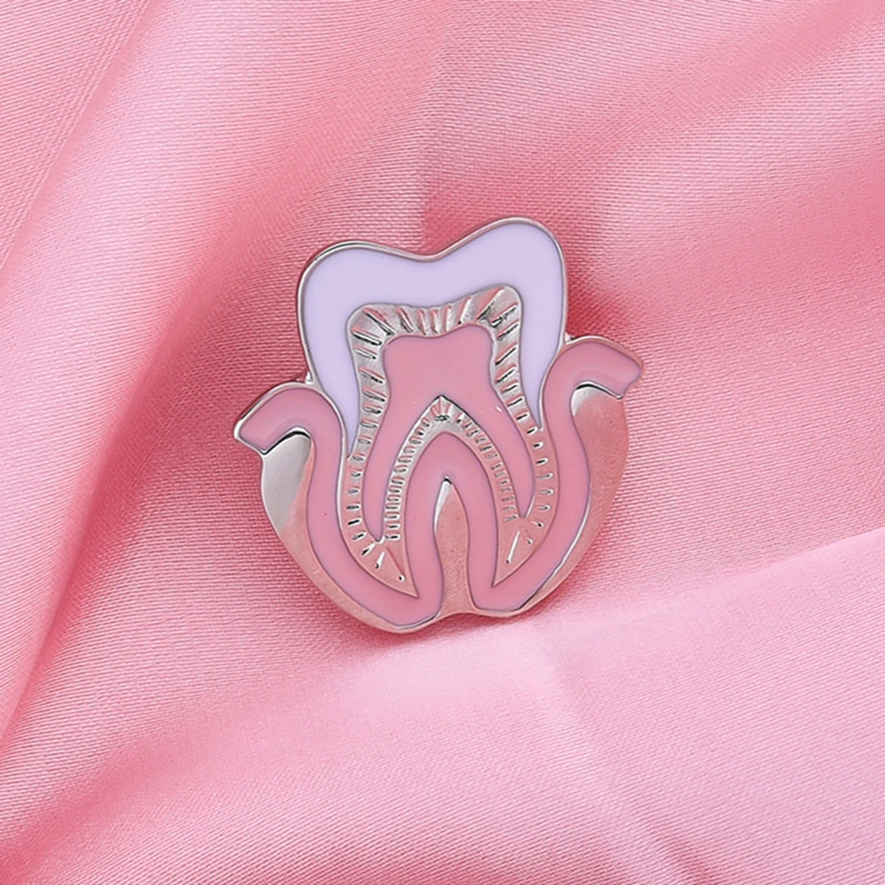 Catuni Cute Dental Teeth Brooch Pink Enamel Pin Medicine Badge Lapel Backpack Jewelry Gift for Doctor Dentist Nurse Student