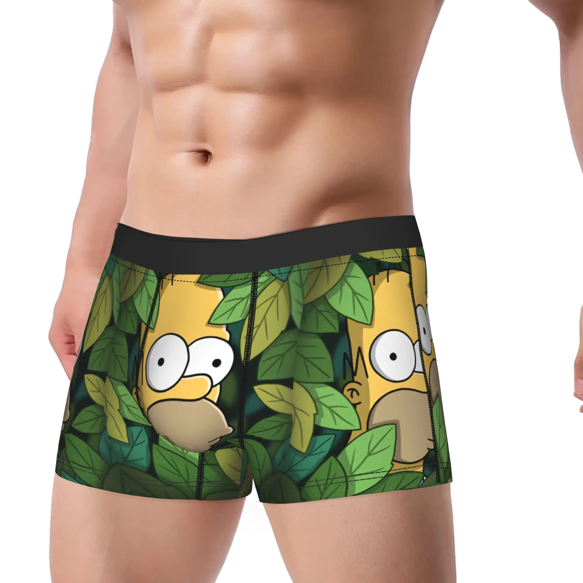 Homer S-Simpsons Hidden in Leaves Jungle Underwear  Male Boxer Brief Classic Boxer Shorts Hot Sale Design Plus Size Underpants