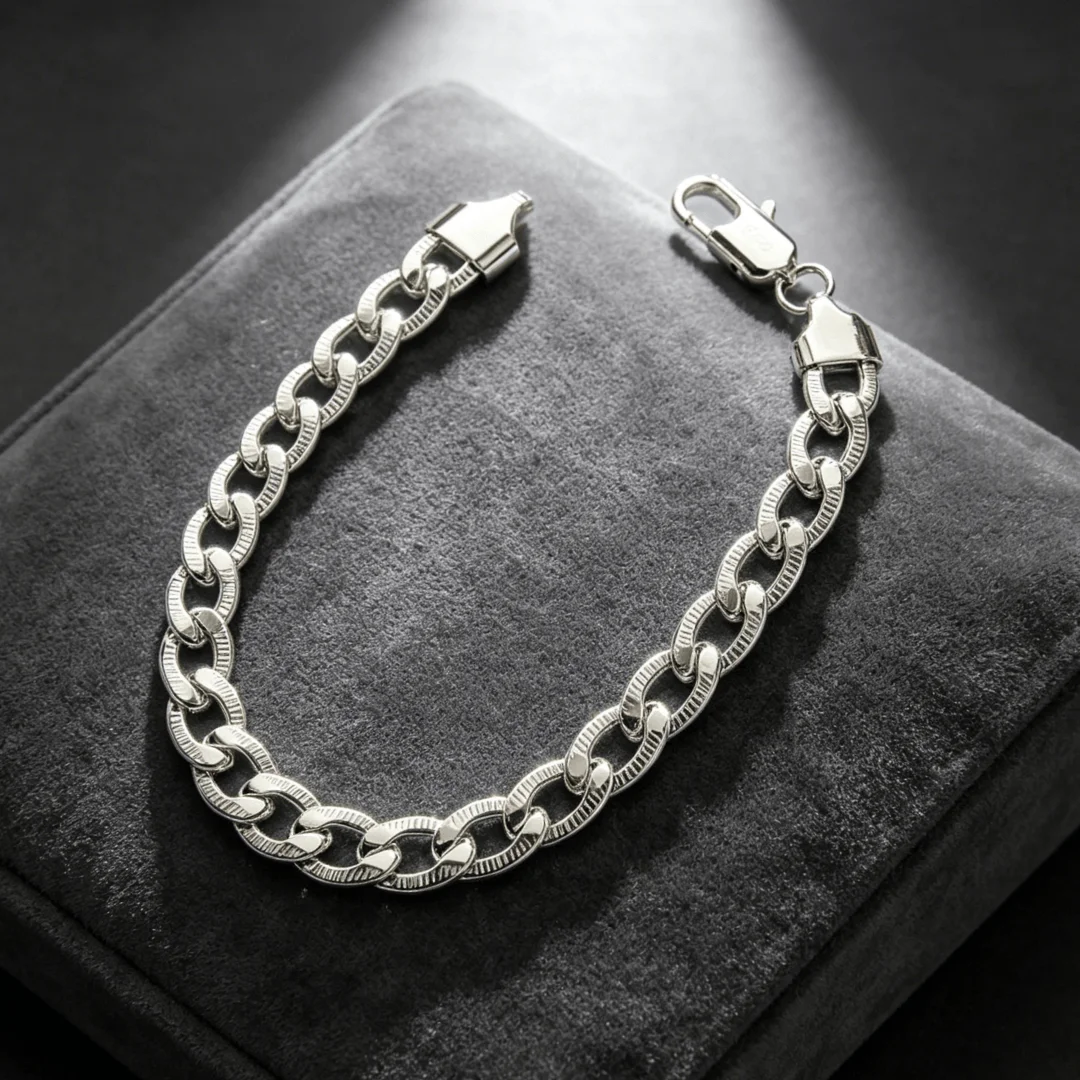 Noble 925 Sterling Silver Square Buckle Chain Solid Bracelet Nice for Women Men Charm Party Gift Wedding Fashion Jewelry