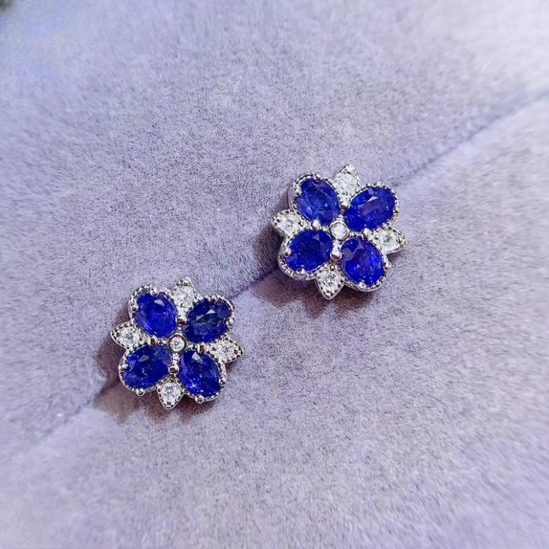 

Allergy Free 18K Gold Plated Sapphire Earrings 3mm*4mm Total 1ct Natural Sapphire Earrings 925 Silver Jewelry for Daily Wear