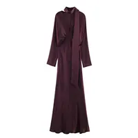 2026 New Scarf Solid Elegant Maxi Dresses Women Spring V Neck Long Sleeve Club Party Long Dress Female Chic Slim Fit Dresses - Image 2