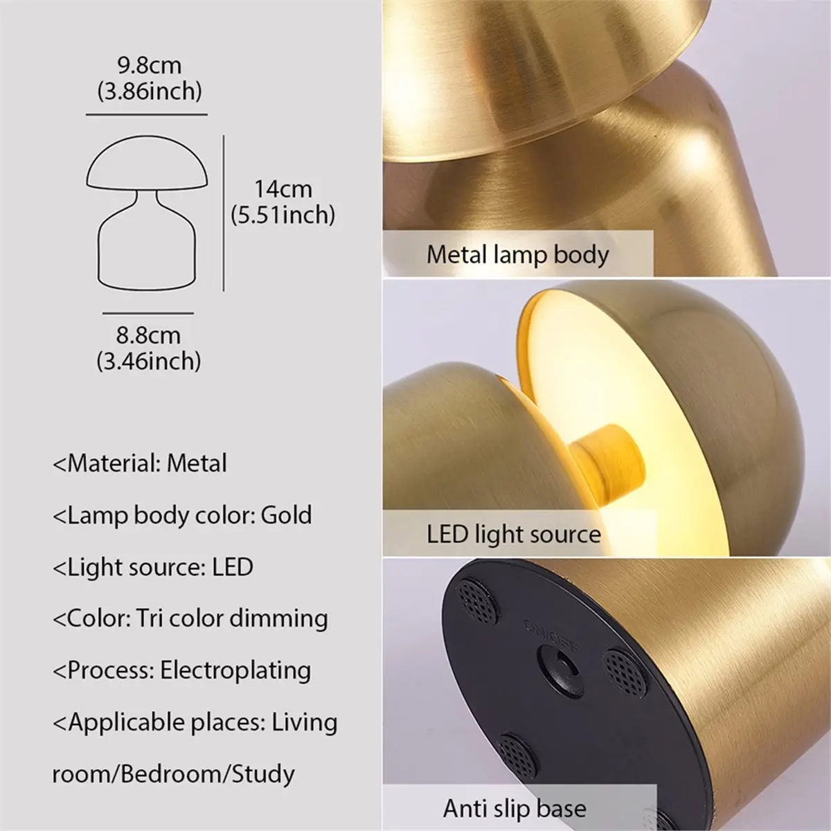 

Y69A LED Table Lamps USB Rechargeable Touch Dimming Night Light 3 Color Cordless Atmosphere Bedroom Bedside Reading Lamps