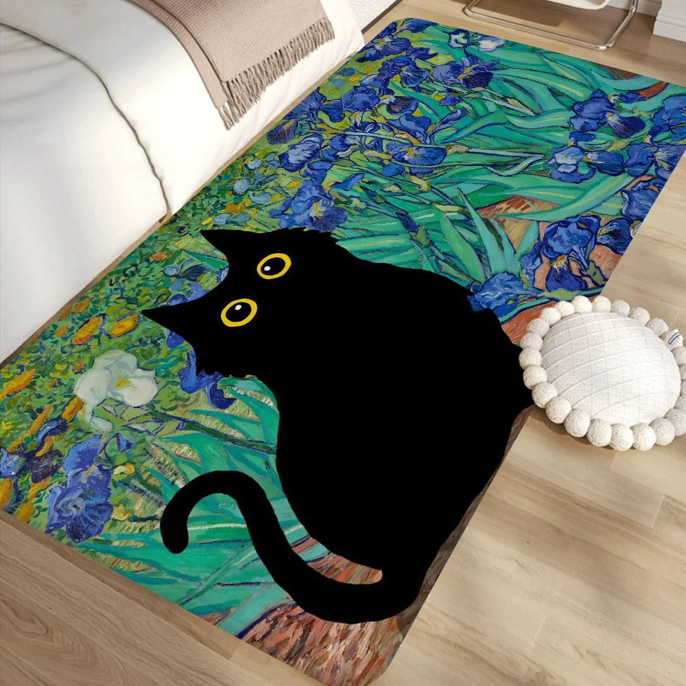 Van Gogh Black Cat Floor Carpet Nordic Style Home Doormat Bathroom-Toilet Mats Bedroom Hotel Decor Mat