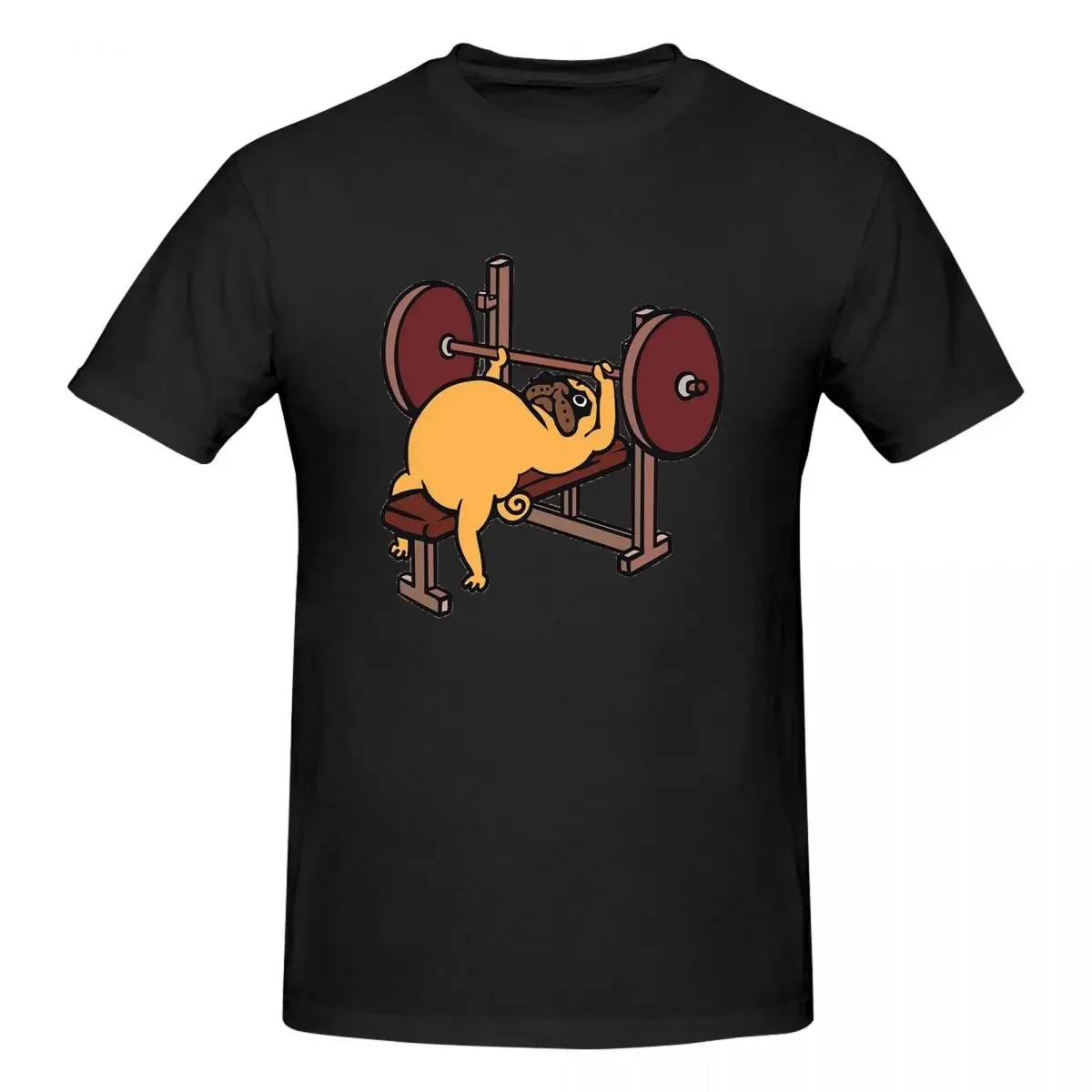 Pug bench press print top round neck fun short sleeve T-shirt casual clothing for both men and women