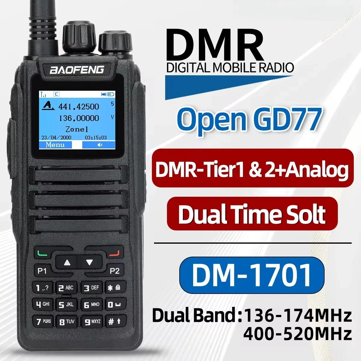 DMR DM-1701 Digital Walkie Talkie Digital Analog Dual Mode Two Way Radio OpenGD77 Dual Time Slot Tier 1+2 Ham Radio DR-1801 LCD