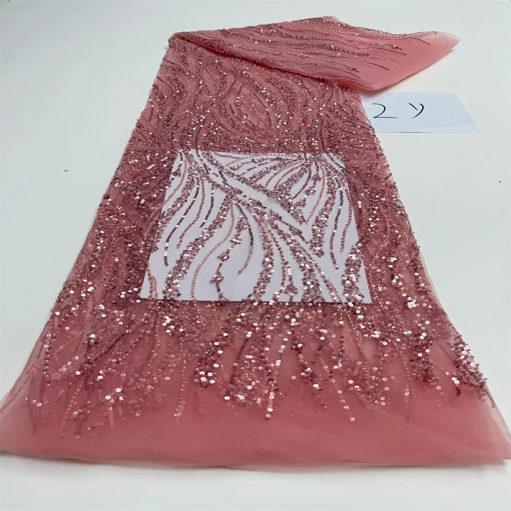 قماش دانتيل خرز أفريقي 2 ياردات ترتر عالي الجودة مواد الزفاف النيجيري أقمشة العريس الفاخرة لخياطة الفساتين