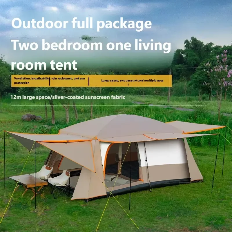 Weatherproof (Sun/rain) Camping Gear - Two-Bedroom One-Living-Room Spacious Portable Folding Park Picnic Tent