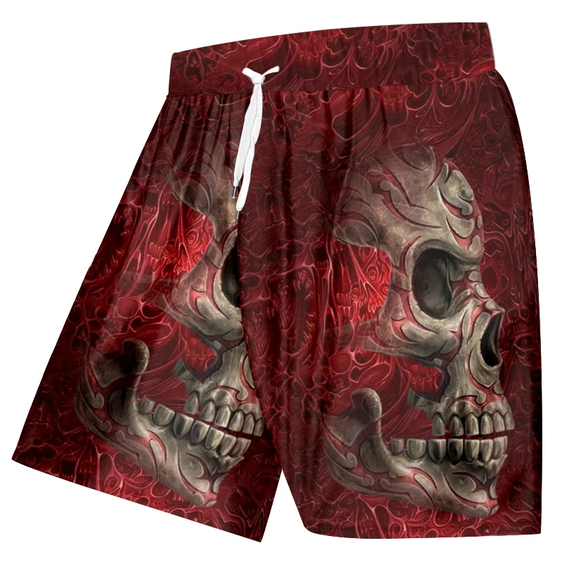 Herren-Badehose mit 3D-Totenkopf-Print, Strandshorts, schnell trocknende Outdoor-Freizeit-Sportshorts, Badebekleidung, modische Herrenshorts – Detail 9