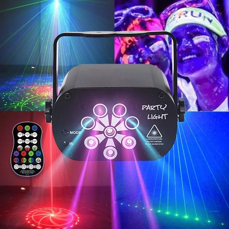 

6/8 Holes 60/80 Patterns USB Rechargeable Led Laser Projector Lights RGB UV DJ Party Disco Light for Birthday Wedding Party