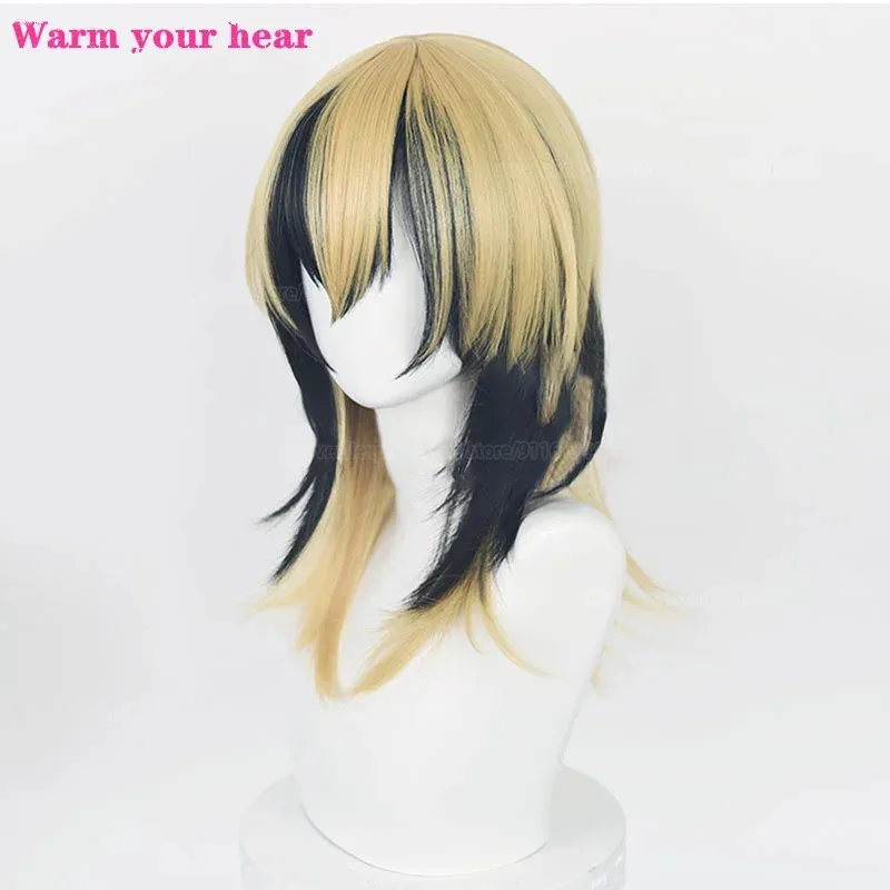 High Quality Synthetic 50cm Long Rindou Ran Haitani Cosplay Anime Black Golden Heat Resistant Party Wigs + A Wig Capv;2,r'6;t.