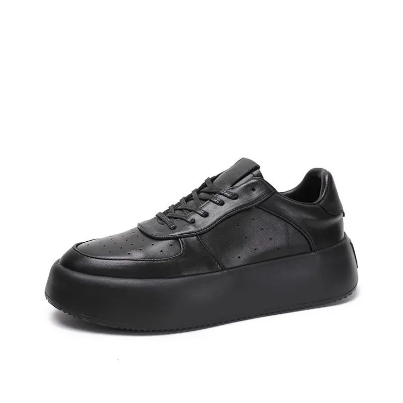 

Handmade Casual Shoes Men Fashion Thick Sole Genuine Leather Sports Trendy Sneakers Male Outdoor Platform Shoes Flats Youth