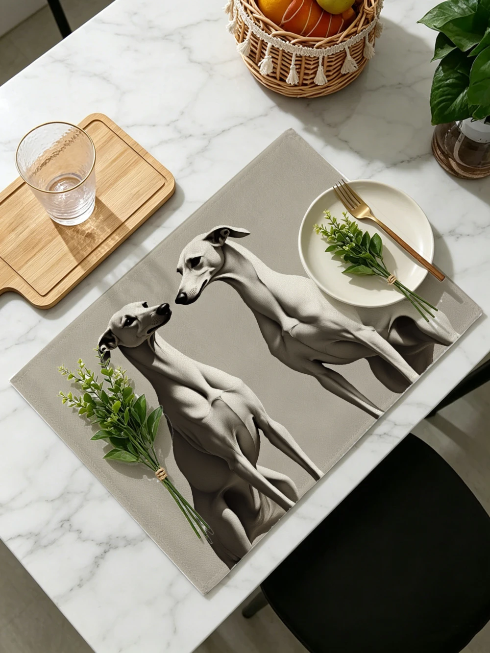 Printed Placemats for Dining Table Kitchen Holiday Parties Greyhound Dogs Art Print Design