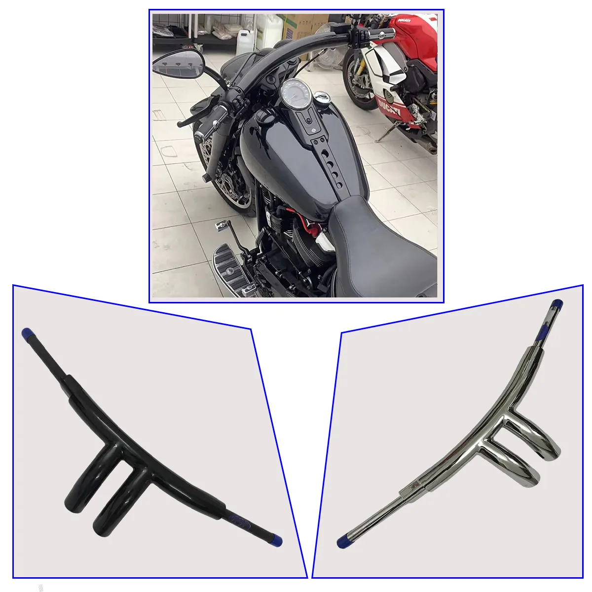 

Мотоциклетный 2-дюймовый руль 8 дюймов с Т-образными полосами для Harley Dyna Fat Boy Softail Breakout Street Bob, рулевое колесо