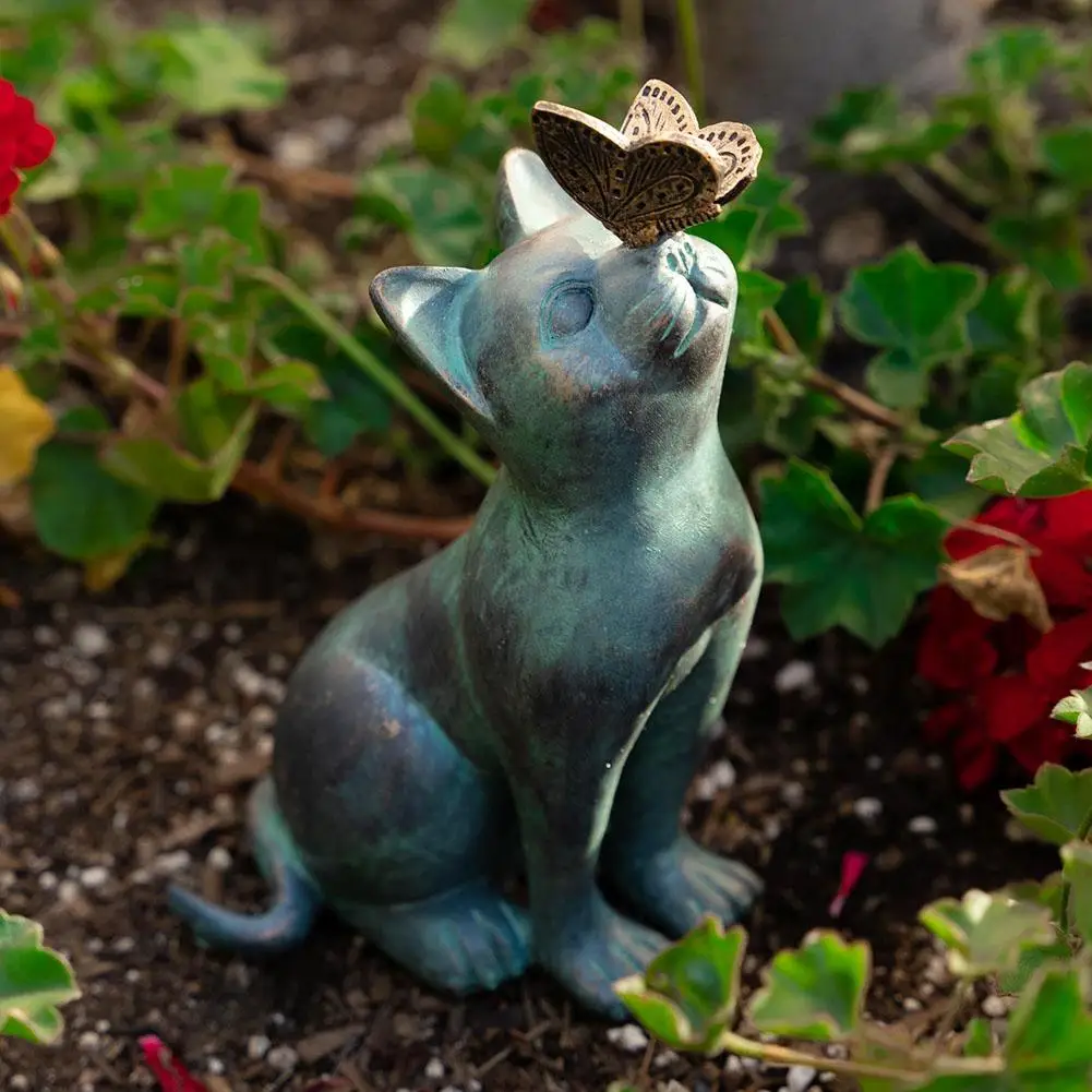 Cat & Butterfly Curiosity Garden Statue Decorative Figurine Fairy Art Yard Decor Statue Home Office Ornaments Housewarming Gifts